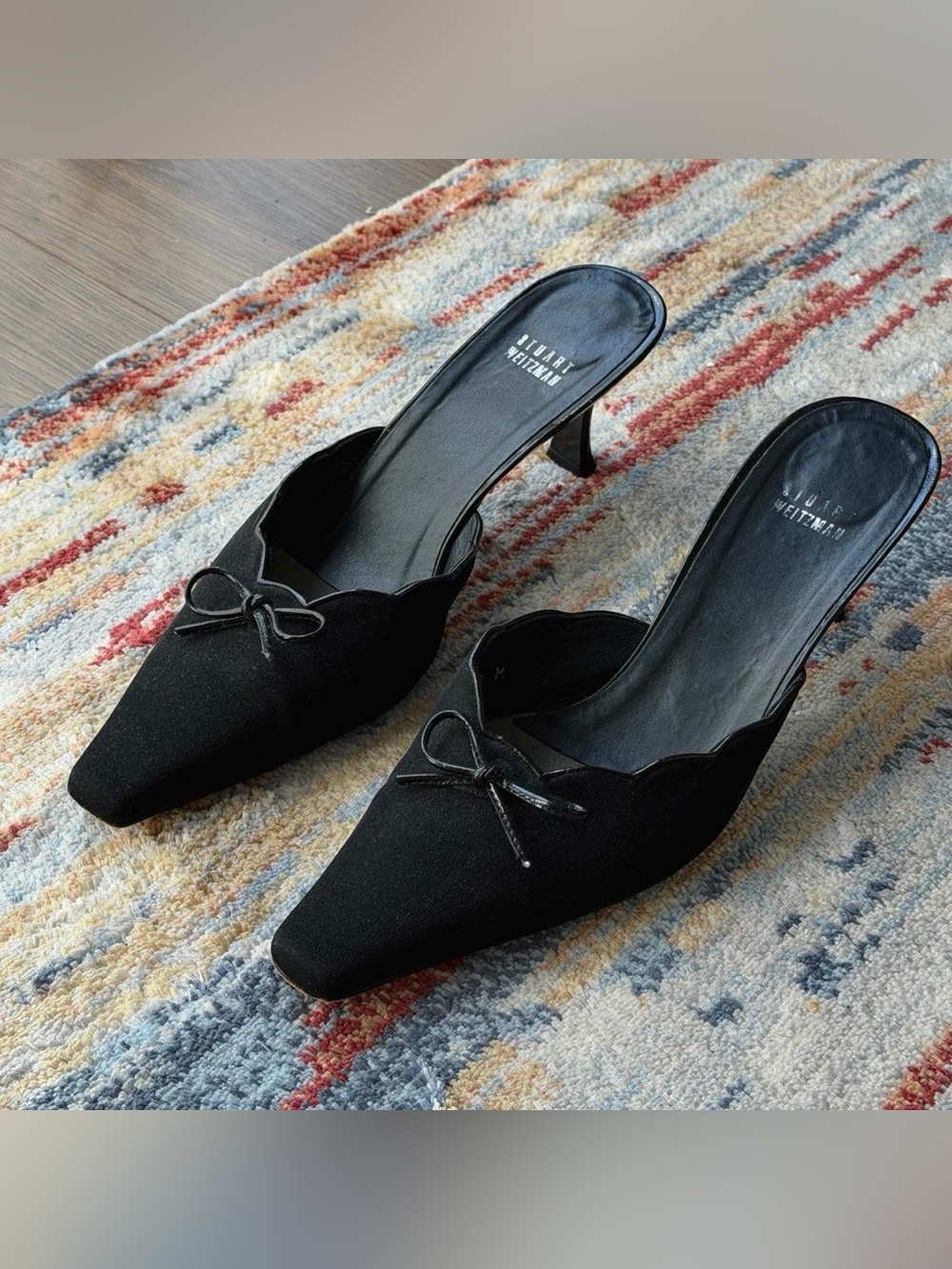 Stuart Weitzman Black Pointed-Toe Heeled Mules